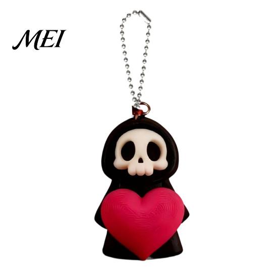 Gothic Skull Pendant Holding Heart Grim Reaper Keychain Charm, 3D Printed Decor with Decoration Ball Chain Chain, Backpacks Bags Purse Hanging