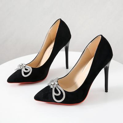 2024 Женские туфли-лодочки на высоком каблуке с острым носком Женские туфли с бантом из кристаллов Женские туфли Сексуальные туфли-лодочки 35-44