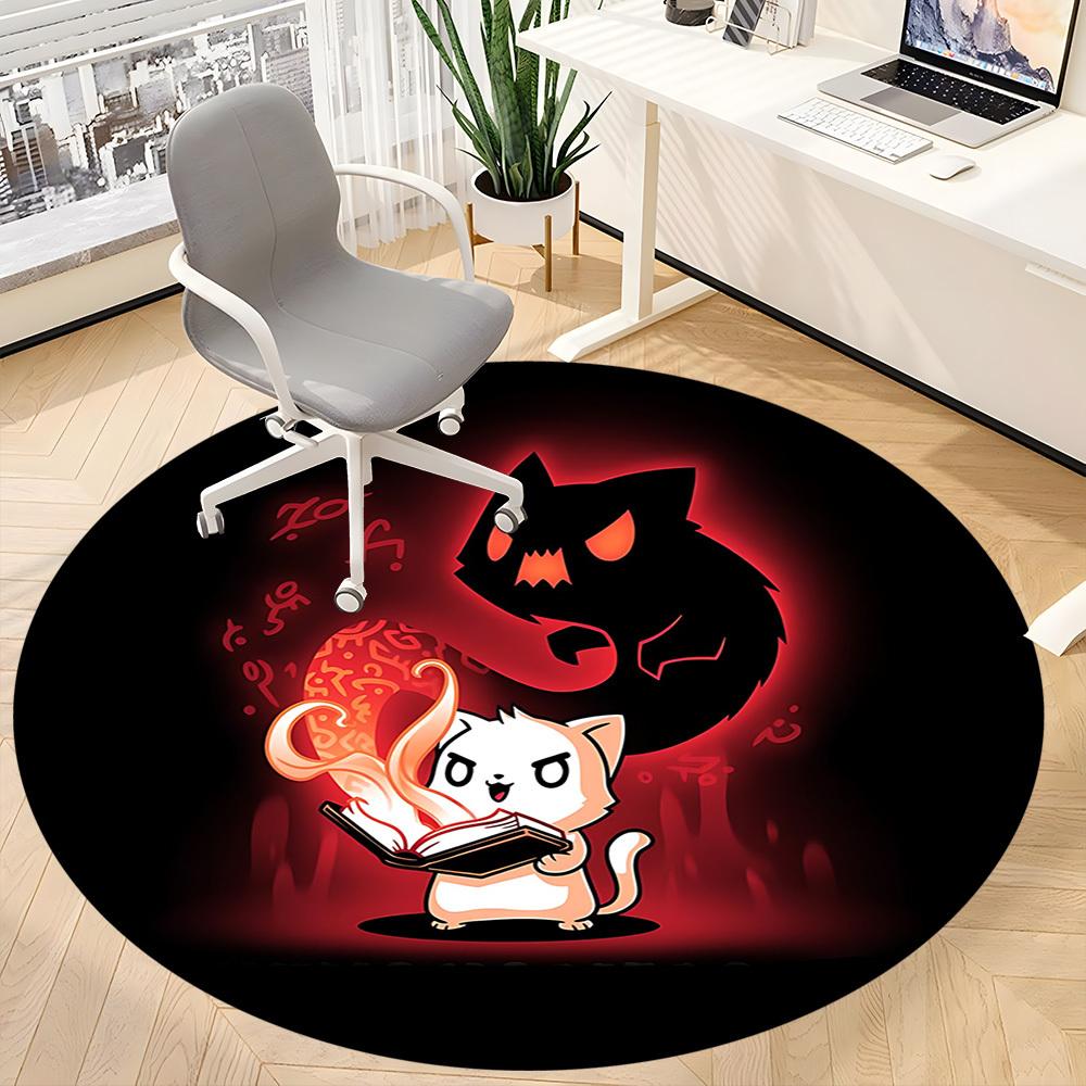1pc Magic Cat Office Round Area Rug, Under Office Chairs Bedroom Living Room Home Decor, Room Deco, Available in Various Sizes