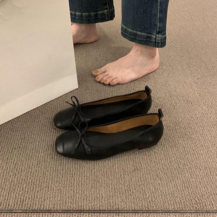 With Skirt Fairy Style Silver Soft Leather Soft-soled Grandma Shoes One Pedal Light Mouth Ballet Shoes Gentle Evening Single Shoes