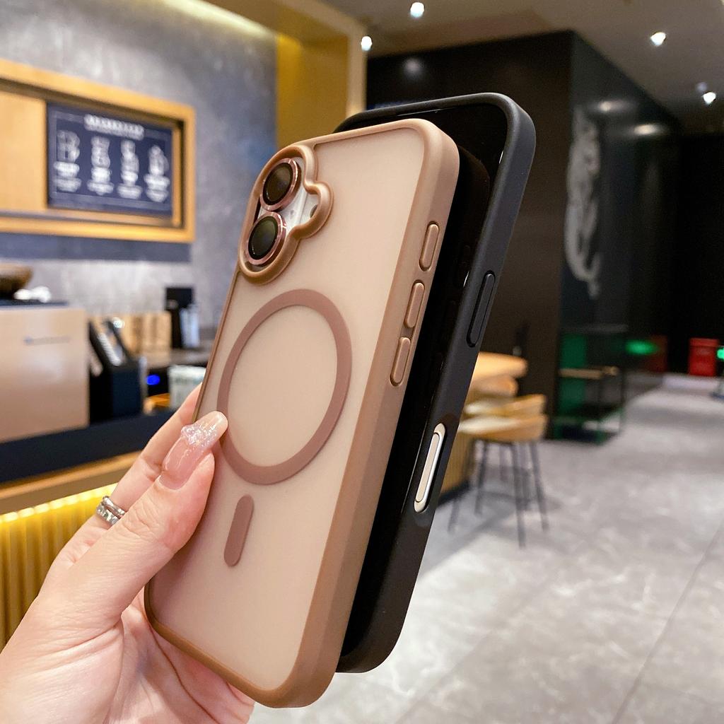 For iPhone 16 Case Compatible with MagSafe TPU+PC Phone Cover with Lens Film - Desert Gold