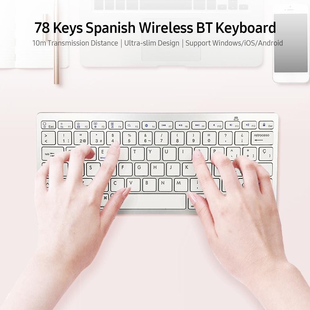 78-клавишная испанская беспроводная клавиатура BT BT 3.0 Портативная ультратонкая клавиатура с поддержкой