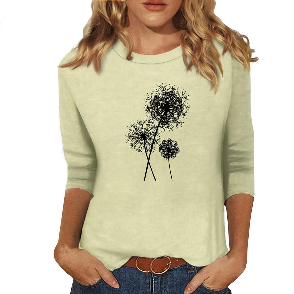 Женский модный повседневный топ с круглым вырезом и короткими рукавами 3/4 с принтом