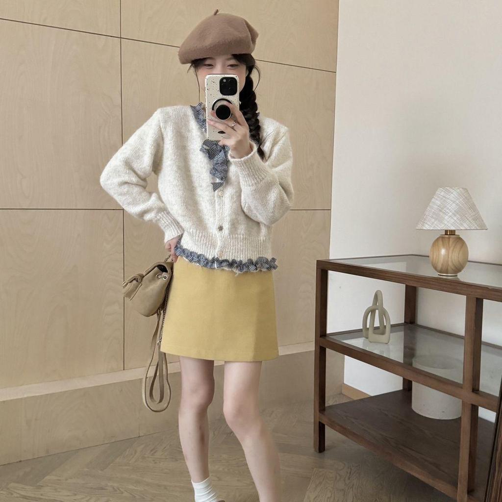 Корейский шик, кардиган из трикотажа с оборками и бантом - Женский осенний дизайн