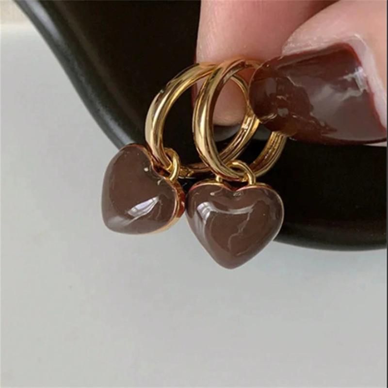 Delicate Sweet Pink Heart Shape Drop Earrings for Women Romantic Gold Color Geometry Hoop Earring Girls Party Daily Jewelry Gift