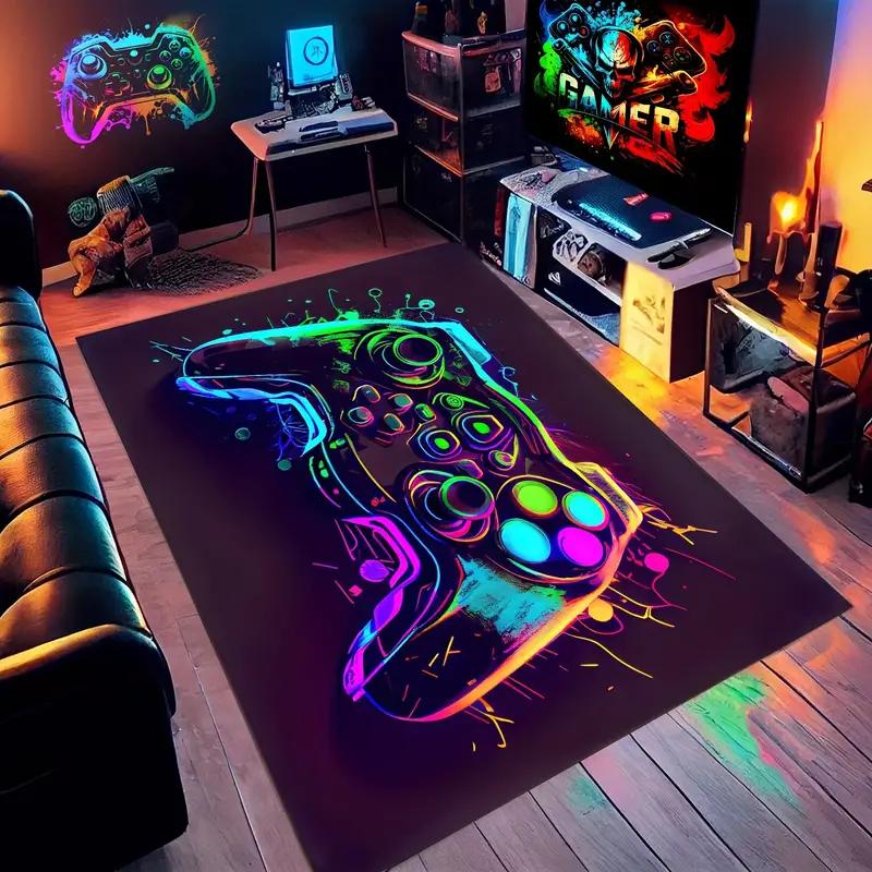 3D Geometric Cube Pattern Game Room Rug, Colorful Non-Slip Floor Mat for Gaming Room, Bedroom  Living Room, Esports Area Carpet