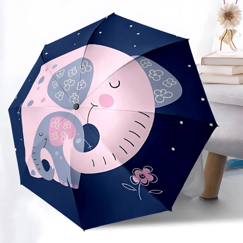 1pc Elephant Family Automatic Folding Umbrella - Compact 8-Rib Design, Durable Plastic & Iron, Lightweight for Outdoor Daily Use076