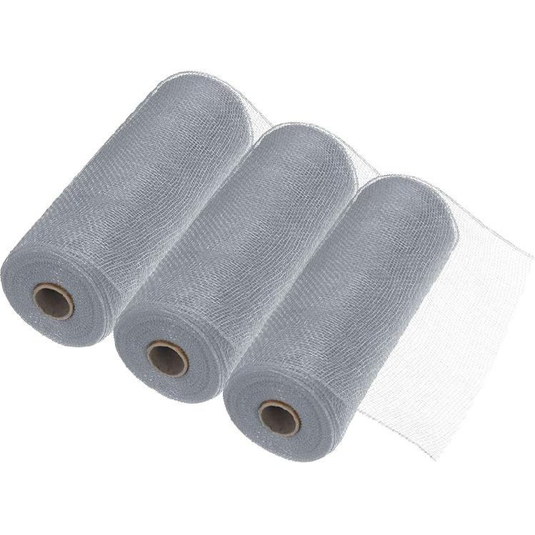 MECCANIXITY 3pcs 10 Inch Poly Burlap Mesh for Wreath, Decorative Mesh Fabric Ribbon 10 Yard for Fall Easter Christmas Flower Bow, Dark Green