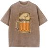 Beer Math Geometry Print Unisex Washed T-Shirt Novelty Cotton Summer Bleached Tshirt Funny Casual Loose Bleach Tops Tee