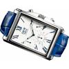 JMW TOKYO Men's Square Watch In White & Blue. This Limited Edition Seiko Quartz Watch Features a Genuine Leather Band and a Simple, Popular Design Per