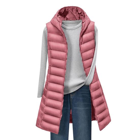 Женское зимнее хлопковое пальто с капюшоном, тонкое, утепленное, ветрозащитное, без рукавов, однотонный жилет средней длины, застежка-молния, кардиган, верхняя одежда