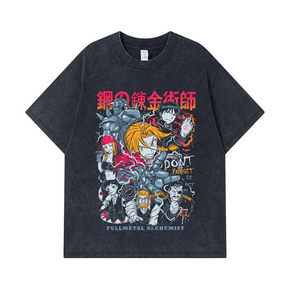 275 GSM Washed T-shirts 100% Cotton Fullmetal Alchemist V1 Print Unisex Heavy Cotton T Shirt