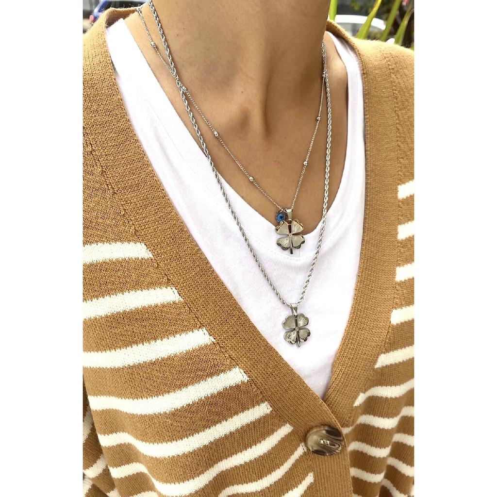 4-листный клевер, длинная стальная цепь из ячменя 316l (60см)