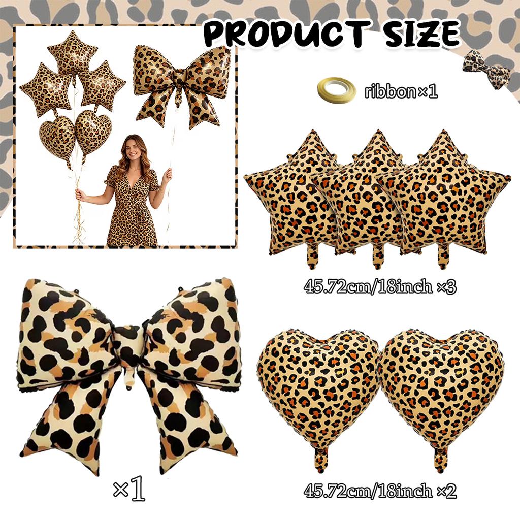 Leopard Print Party Bow Foil Balloons Five Pointed Star Heart Balloons Leopard Print Theme Girls Birthday Wedding Party Supplies