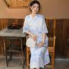 Женское винтажное платье с цветочным принтом и v-образным вырезом, с половиной рукавом и пуговицами, летние женские платья трапециевидной формы в китайском стиле