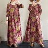 2025 Женское Новое Весеннее Длинное Платье Большого Размера С Длинным Рукавом Цветочный O-образный Вырез Принт Свободный Повседневный Винтаж Макси