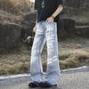 Graffiti Letter Print Washed Old Jeans Men's Trendy Hip Hop Loose Casual Straight-leg Pants