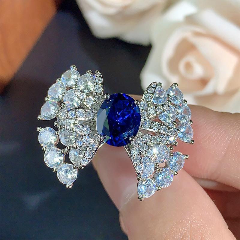 Новый комплект ювелирных изделий, аксессуары, серьги-гвоздики с бабочкой из голубого циркония, кольцо-цепочка на ключицу, высокое универсальное модное легкое роскошное женское