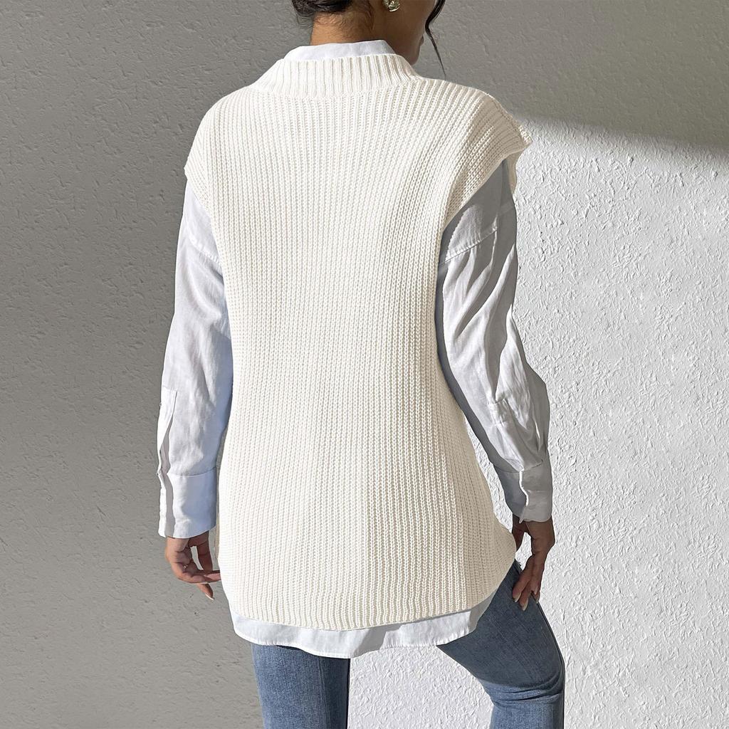 Женский весенне-осенний новый жилет с v-образным вырезом, свитер машинной вязки, жилеты