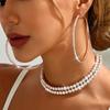 3 Pieces of Women's Fashion Trend Exaggerated Double Row Necklaces with Loop Earrings and a Set of Banquet and Party Accessories