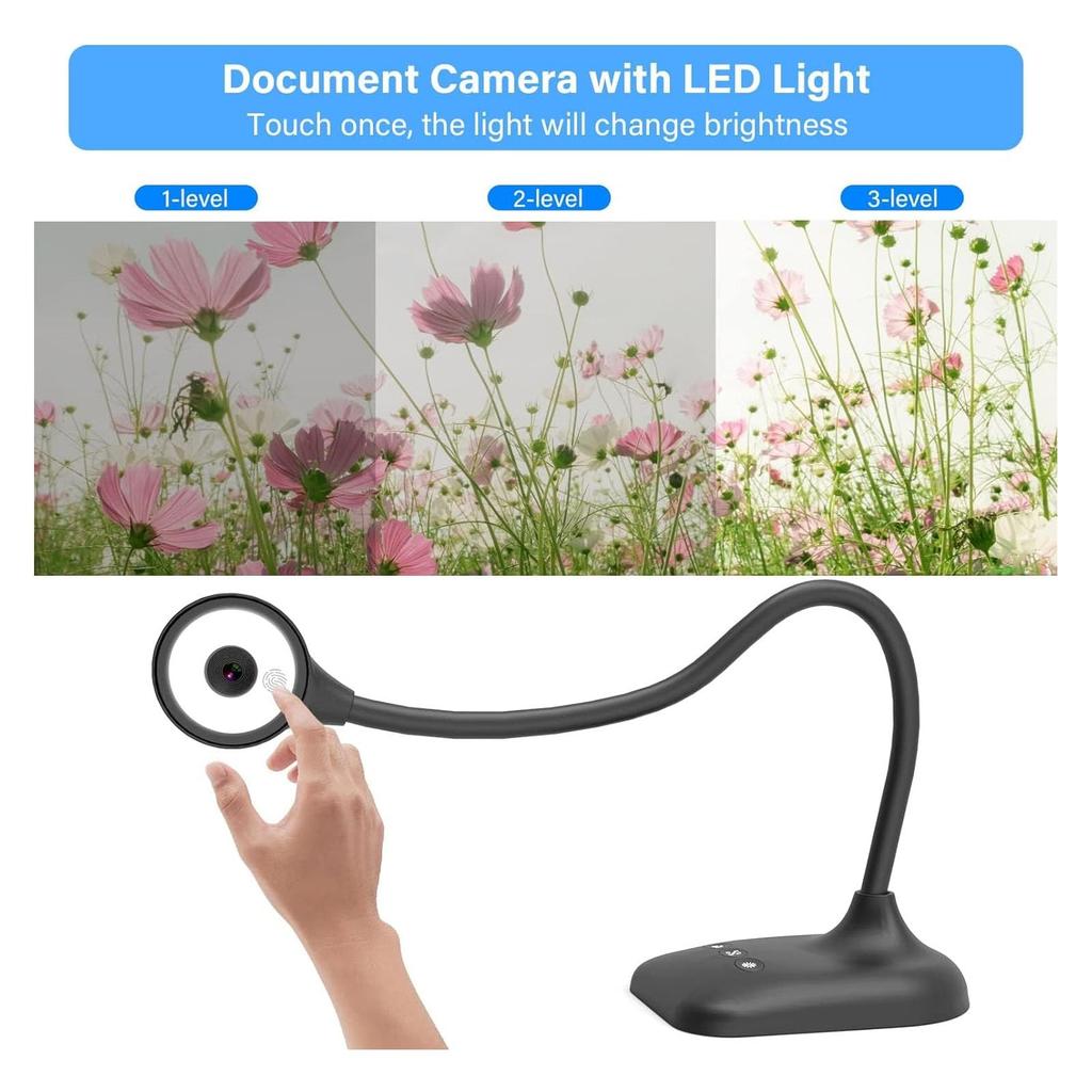 2K 5MP Autofocus USB Webcam/Dock Camera with LED Light, Foldable, and Flip Function for Teachers, Compatible with Mac OS, Windows, and Chromebooks
