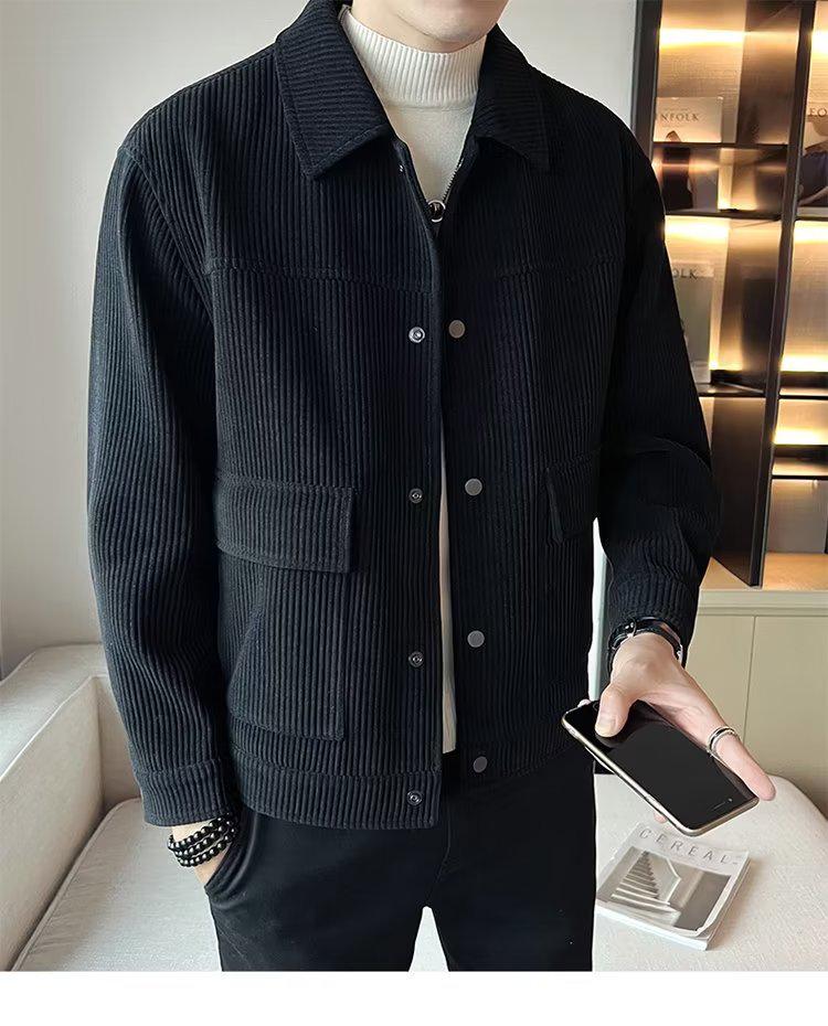Men's Trendy Corduroy Jacket: Spring/Autumn 2023, Handsome Loose Fit, Short Lapel, Lightweight Coat