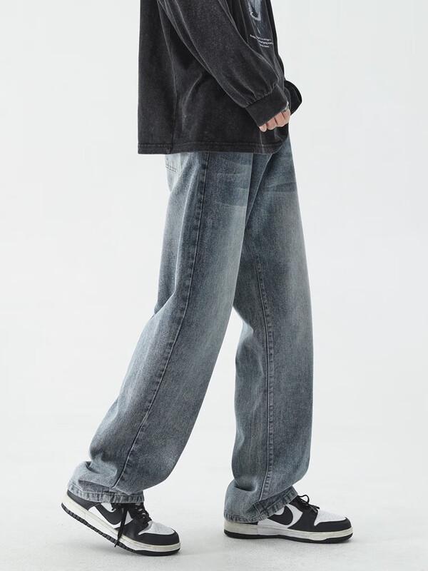 Dingfengbaoluo Мужские брюки в стиле хай-стрит, свободные, прямые, широкие