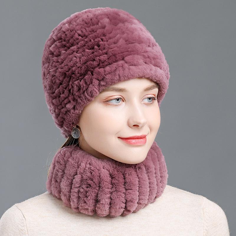 Hat Woman Winter Otter Rabbit Hair Elastic Ear Guard Hat Fur Hat Autumn Winter Outdoor Warm Bib Neck Bag Head Hat Tide