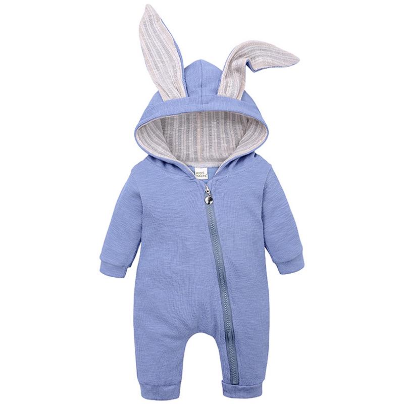 Baby 3d Rabbit Ear Long Romper Cute Long Sleeve Hoodie Jumpsuits Toddler Winter Warm Outwear