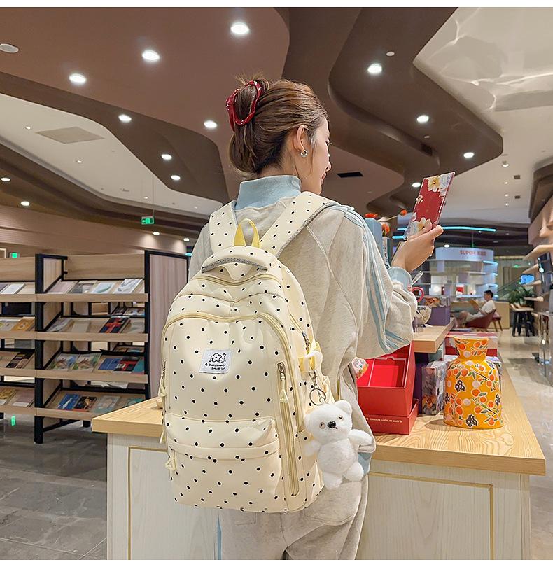 Рюкзак в горошек для студентов: Большая вместимость, Повседневный, для школы и прогулок