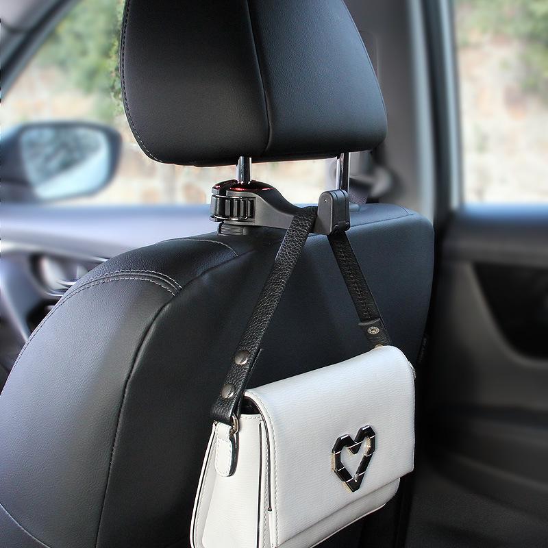 2 in 1 Car Headrest Hook with Phone Holder Seat Back Hanger for Cloth Foldble Clip Bag Handbag Purse Grocerys Organizer