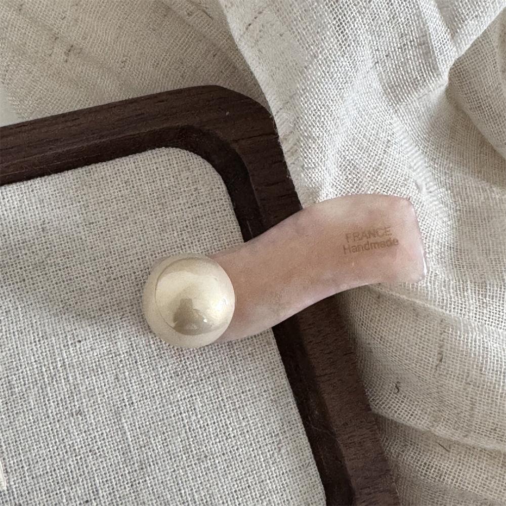 French Style Fashionable Hair Clips for Woman Tender Pink Acetate Pearl Alligator Clip Hair Ornament