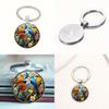 Watercolor Bird Group Glass Keyring With Alloy Material For Gift And Everyday Use