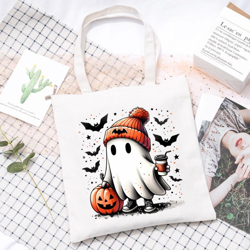 Halloween Printed Shoulder Bag Female Large Capacity Student Canvas Bag Tutoring Shopping Bag