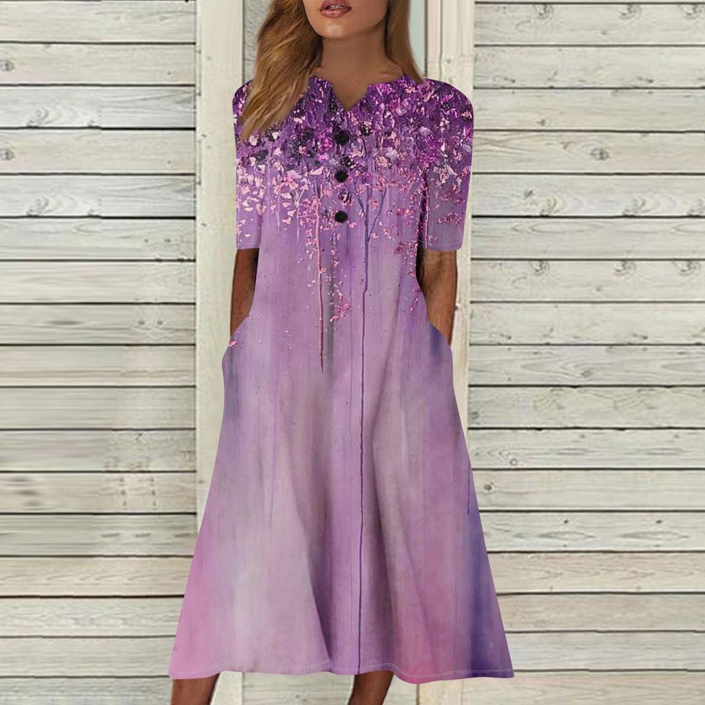 Женское летнее повседневное свободное платье с v-образным вырезом и короткими рукавами с принтом