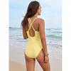 Сексуальный желтый купальник женский 2025 глубокий V-образный вырез утягивающий плиссированный живот контроль цельный купальник пляжный купальный костюм праздничный монокини
