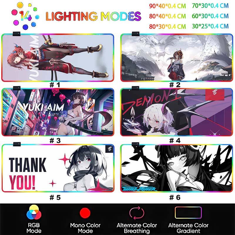 Светодиодные игровые коврики для мыши Yuki Aim RGB Большой коврик для мыши Большие коврики для стола Нескользящий Скоростной резиновый коврик для мыши Коврики для стола E-Sports Клавиатурные коврики