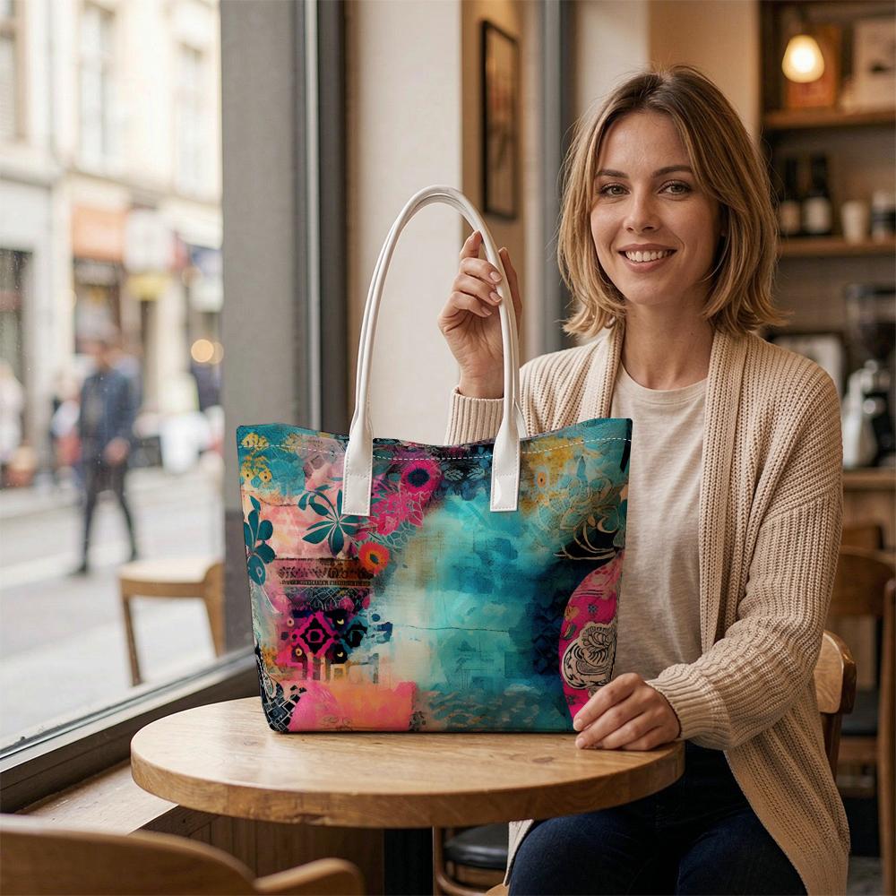 Bohemian Floral Print Stylish Casual Large Capacity Tote Bag for Women Daily Outdoor Use