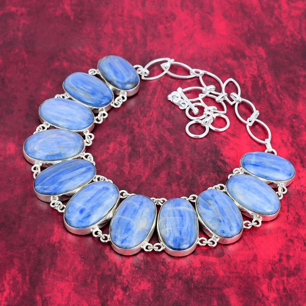 Ювелирные изделия ручной работы с кианитом, комплект ювелирных изделий из стерлингового серебра 925 пробы, красивое ожерелье и браслет, комплект ювелирных изделий для нее, удивительные украшения для подарка