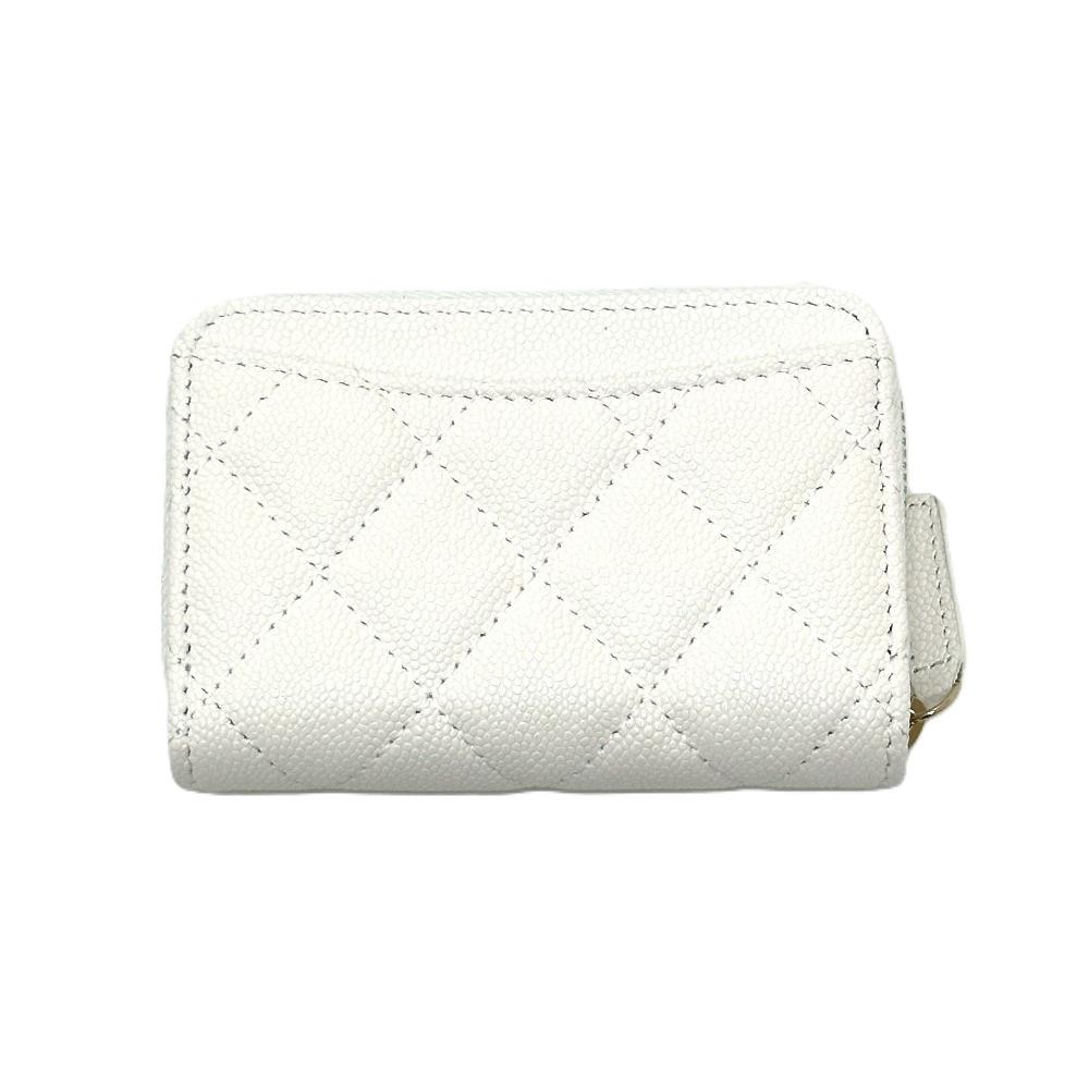 Chanel AP0216 Мателассе Марк Классическая монетница на молнии Кожа Кавьяр Белый Неиспользованный