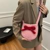 2025 new bag Macaron plush oval cute little crossbody shoulder backpack bow mobile phone bag