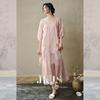JK&JS Tencel Linen Embroidered New Chinese Style V-Neck Summer Maxi Dress