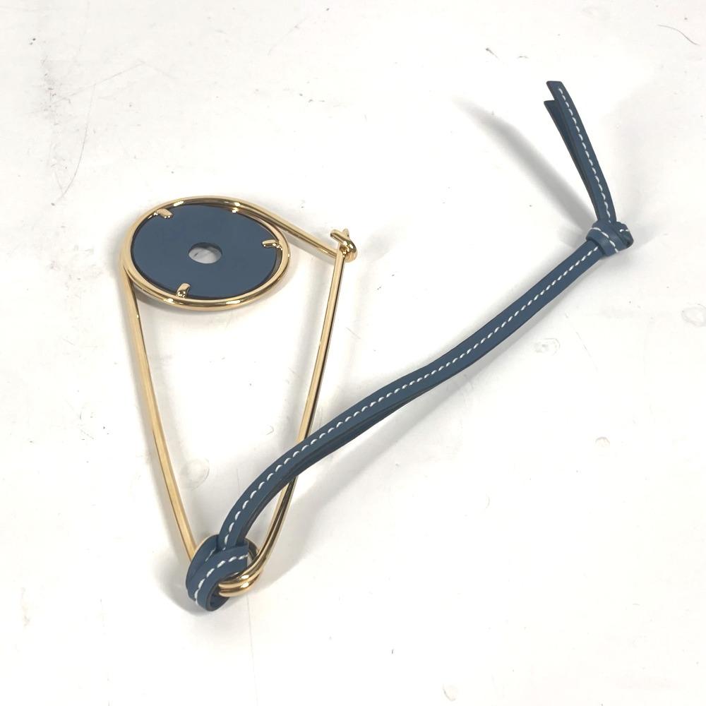 LOEWE Accessories Brooch Metal / Leather Gold/blue Unused
