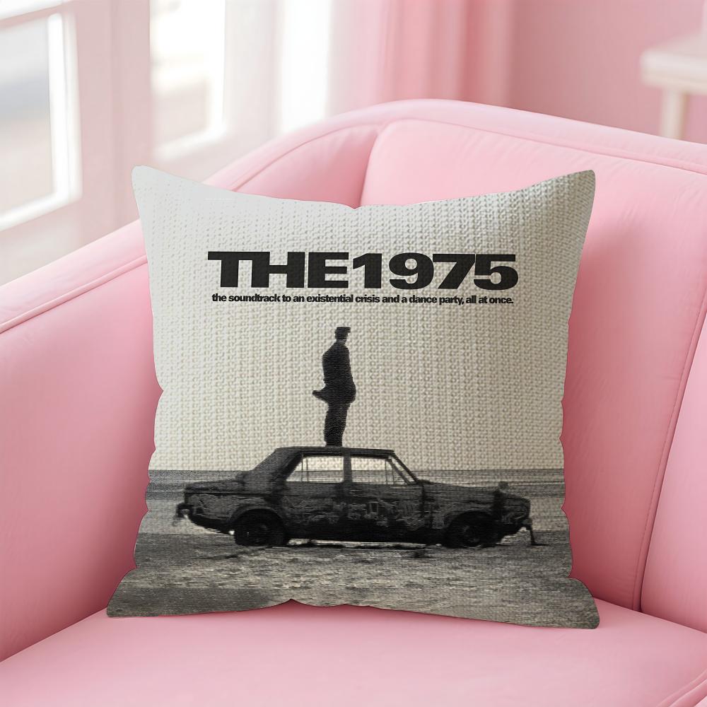 Чехол на подушку с принтом группы The 1975, натуральный лен, двусторонний, декоративный, для дивана, декор для дома, подарок