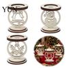 Rustic Christmas Candle Base 3Pcs Wooden Holder, Detachable Tealight Stand with Hollow Festive Living Room Accents Carved Snowman/Bell/Candle