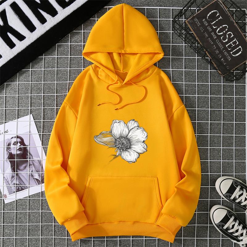 Simple Beautiful Sunflower Printed Women Hoodies Harajuku Fleece Hoody Fashion Loose Sportswear Pocket Autumn Woman Clothes