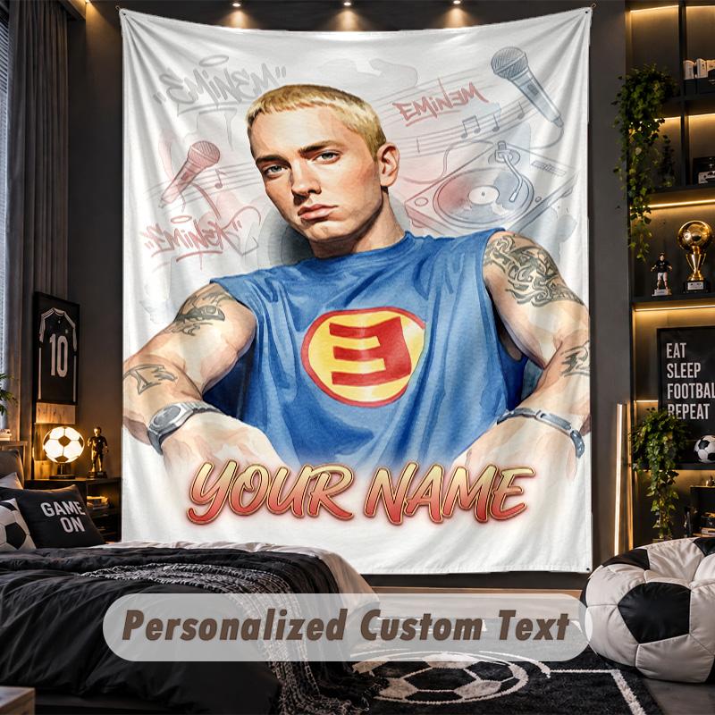 Personalized Wall Tapestry,Eminem Custom Printed Name, Fabric Wall Art For Indoor Room Backdrop