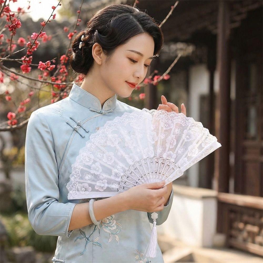 Flower Pattern Dance Fan Vintage Decorative Fan Hanfu Fan Chinese Folding Fan  Wedding Party