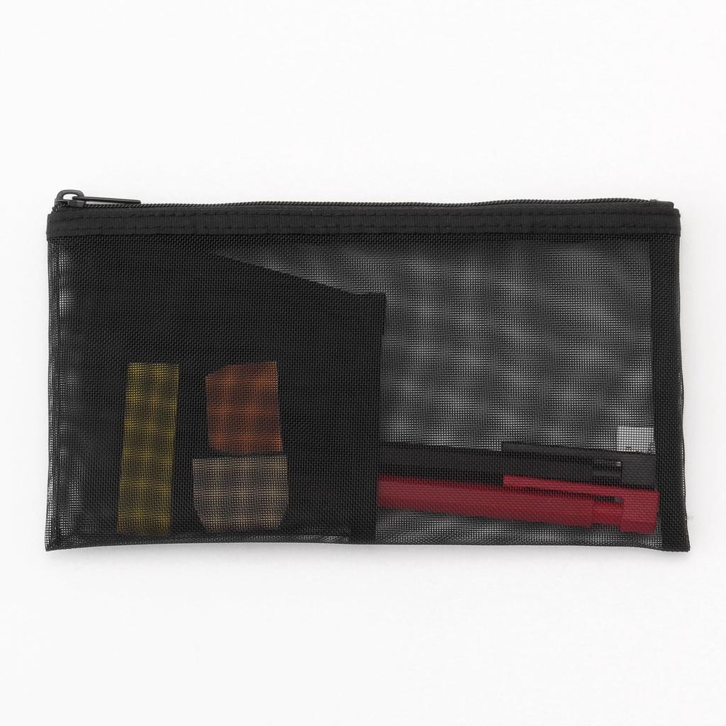 MUJI Nylon Mesh Pen Case with Pocket 8 x 17 cm Black 82263626 - Approx. -