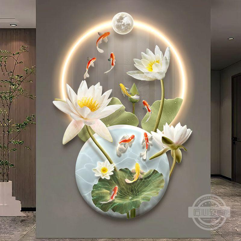 Картина для украшения входа «Девять рыб» Декоративная картина «Китайский лотос» Развешивание картин в коридорах и вестибюлях